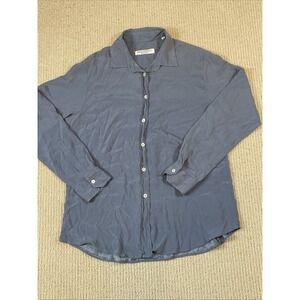 Amina Rubinacci Women's 50 Silk Blouse Long Sleeve Made in Italy Blue